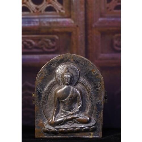 5"Tibet temple Old Tiantie Hand beat Engraved Statue of Sakyamuni Gawu box Town House Exorcism Ward off evil spirits
