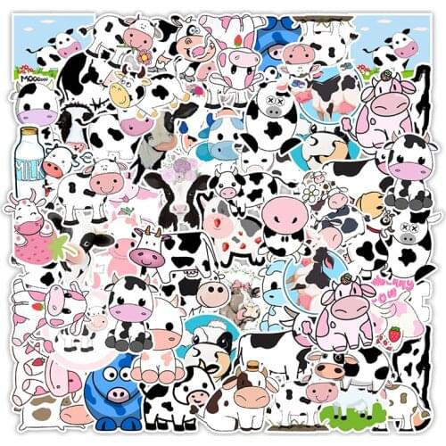 50PCS Kawaii Cartoon Cow Stickers For Girl Kids DIY Skateboard Suitcase Laptop Bicycle Helmet Car Waterproof Graffiti Decals