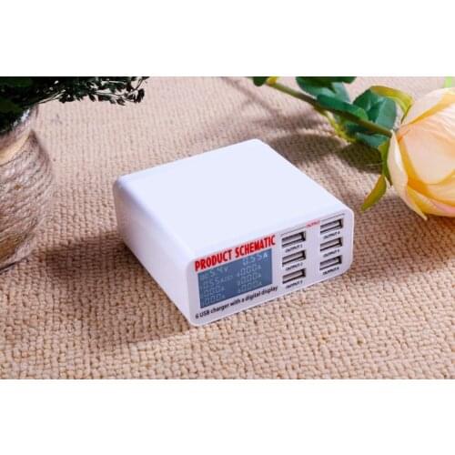 6A with LCD Digital Display 6 Port USB Charger Fast Quick Charge Smart Charging Station Adapter for Smart Phone Tablet PC O3
