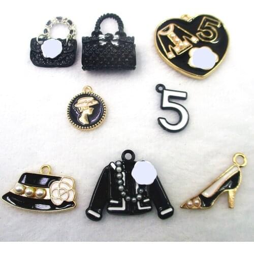 8pcs Black suit fashion clothes handbag high heels hat dress suit Charms Connector Enamel Alloy Bracelet Keyring Charms XL461