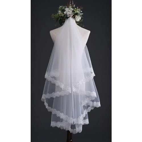 White Lace Appliques Bridal Veil voile de mariee One layer Wedding Accessory 1.5M veu de noiva longo Without Comb