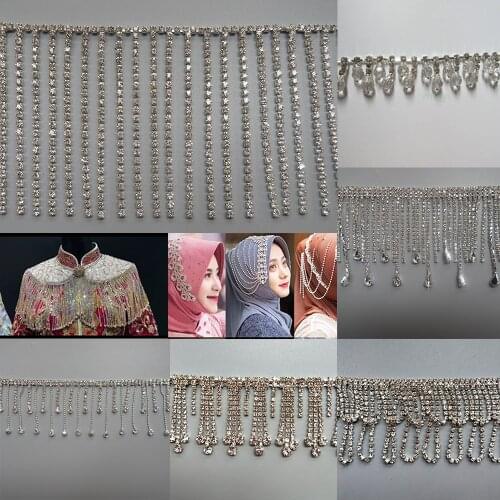 30cm Tassel Fringe Rhinestone Chain Trim Ribbon Diamond Crystal Bridal Sash Belt Necklace Sewing Craft Wedding Dress Costume DIY