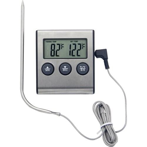 New Digital BBQ Cooking Oven Thermometer Stainless Steel Probe Meat Kitchen Food Temperature Meter for Grill Timer Function