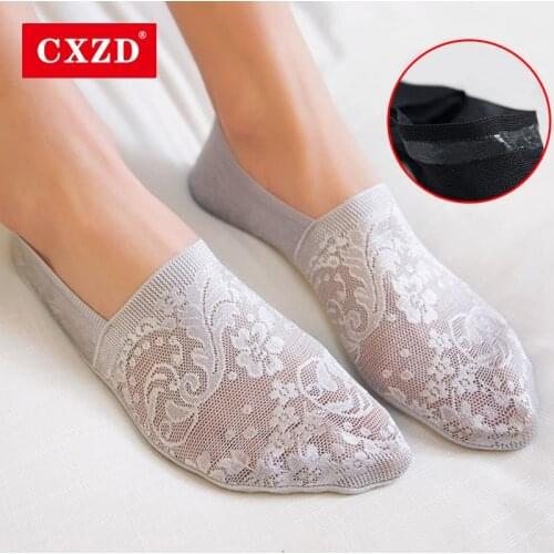 CXZD 2021 New Fashion Women Girls Summer Socks Style Lace Flower Short Sock Antiskid Invisible Ankle Socks Harajuku