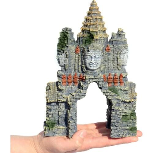 Temple Aquarium Fish Tank Ornament Decor Cambodian Erawan Statue Fish Tank Decoration 16x8x23.5cm