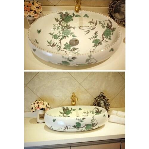 Europe Vintage Style Ceramic Washing Basin Bathroom Counter top Bathroom Sink oval ceramic wash basin