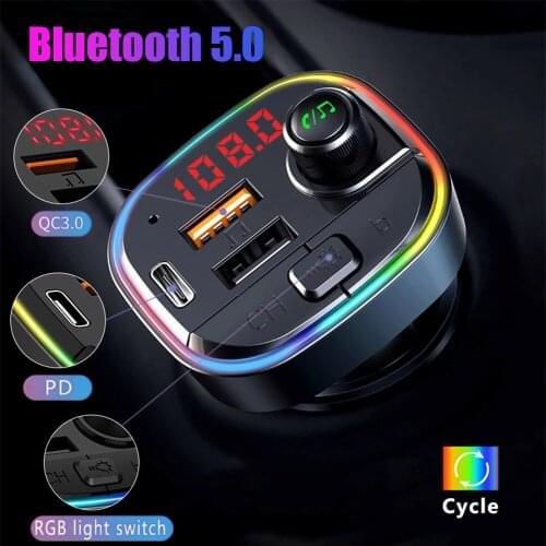 Bluetooth-compatible 5.0 FM Transmitter QC3.0+PD Fast USB Charger Adapter Wireless Car MP3 Player Handsfree Car Kit Bass Audio