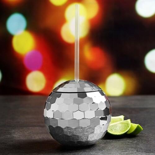 INS Hot Disco Ball Cocktail Party Glass Nightclub Bar Flashlight Straw Wine Cup Fruit Juice Tea Yerba Mate Globe Drinking Bottle