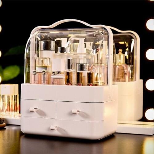 Cosmetic Storage Box Transparent Large Dustproof Belt Drawer Portable Cosmetic Box Skin Care Product Rack Makeup Organizer