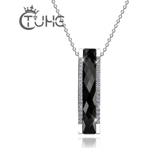 Fashion Necklace Elegant Trendy Black Ceramic Rectangle Pendant Necklace For Women/Girl AAA Crystal Geometric Jewelry