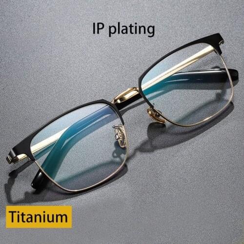 Men Women Titanium Square Glasses Frame Clear Lens Prescription Opticas glasses For Male Myopia EyeglassTwo-color IP plating Design myopia Eyeglass