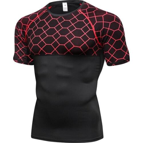 Men Tight-Fitting O-Neck Sports Shirts Compression Gym Fitness Clothing Running Quick-Drying Short Sleeve Male Bodybuilding Top