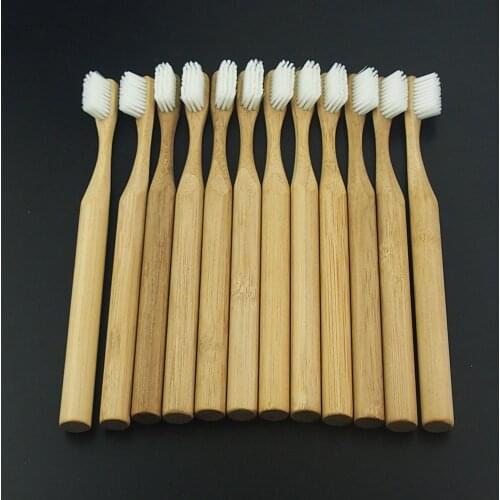 DR.PERFECT 12 Pieces White Brist Head Style Toothbrush Bamboo White Bristle Toothbrush Soft-bristle Bamboo Fibre Wooden Handle
