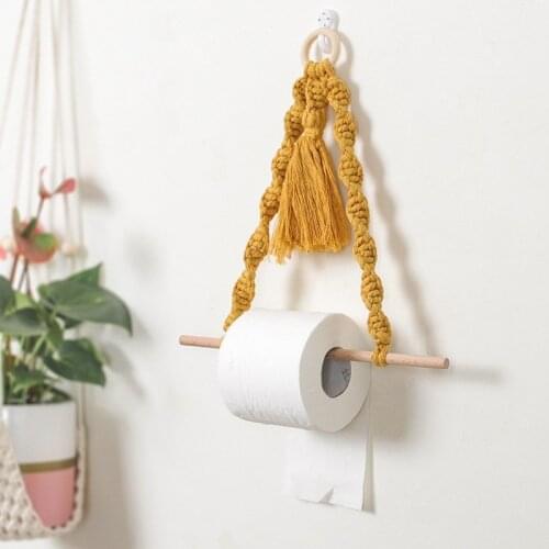Wooden Toilet Paper Holder Tapestry Wall Hanging Room Boho Decor Bathroom Towel Dispenser For Kitchen Bathroom