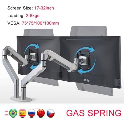 OZ-2 17"-32" full motion air press gas strut double monitor desktop stand 360 rotate 2-8kg adjustment arm bracket