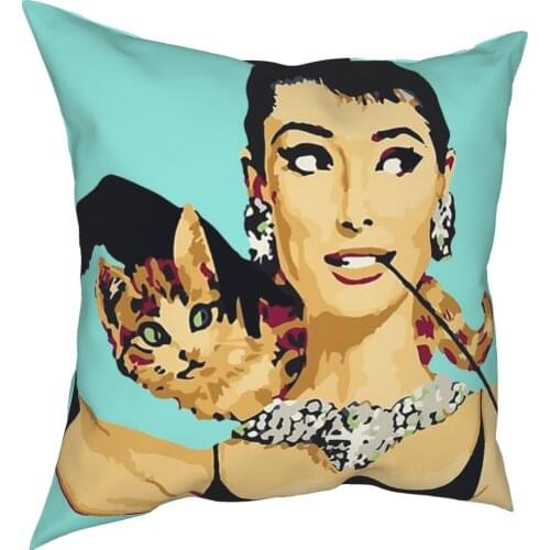 Audrey Hepburn Cat Pillowcover Decoration Animals Cute Kitten Cushions Throw Pillow for Sofa Double-sided Printing Print
