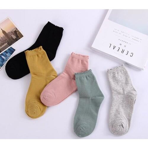 5pair Women Short Socks Cute Solid Soft Color Elasticity Fold Mouth Comfort Cotton Sock Meias Excellent Quality Female Socks Sox
