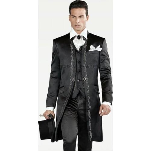 Newest Groomsmen Mandarin Lapel Groom Tuxedos Embroidery Men Suits White Wedding/Prom Best Man Blazer (Jacket+Pants+Vest) C212