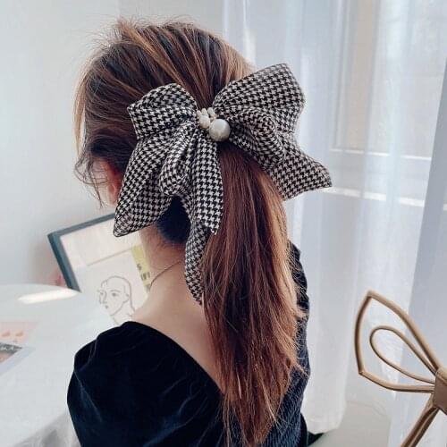 New Headgear Satin Bow Houndstooth Geometric Printing Hair Clip Top Clip Steel Clip Duckbill Clip Hair Accessory