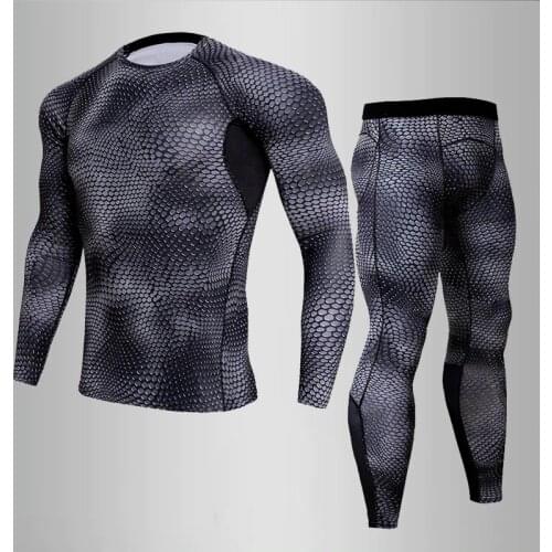 New MMA3D Printed Thermal Underwear Set Men Compression Shirt Thermal Long Sleeve T Shirt Mens Fitness Bodybuilding Skin Tight