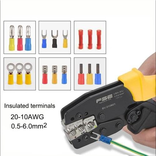 Mini crimping tools hand pliers VSN-30J Length 220mm Insulated terminal 20-10AWG 0.5-6.0mm2 ratchet crimping plier VSN-03B