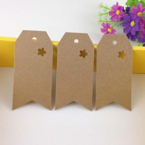 Wholesale 200PCS/Lot 9.5*4.5cm Kraft Paper With Flower-shaped Hole Price Tags Blank DIY Handmade Mark HangTag Accept Custom Logo