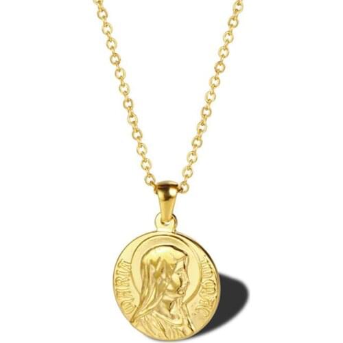 Stainless Steel Vintage Gold The Queen of England Coin Pendant Necklace Jewelry Women Best Gift For Him with Chain