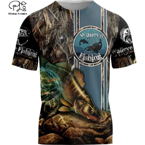 PLstar Cosmos Animal Walleye Fishing Fisher Camo Casual Funny 3DPrint Men/Women Unisex Summer Streetwear T-Shirt Short Sleeve C4
