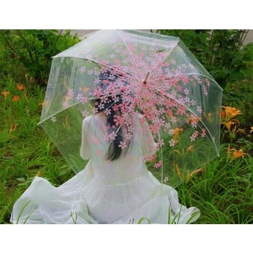 Transparent Clear Umbrella Cherry Blossom Mushroom Apollo Sakura Princess Umbrella new handle Walking Brolly Parasol umbrellas