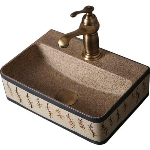 Wash Basin Toilet Sink Rectangular Ceramic Art Basin with Drainer Washing Basin Bathroom Sinks Ceramic with Faucets Lavamanos