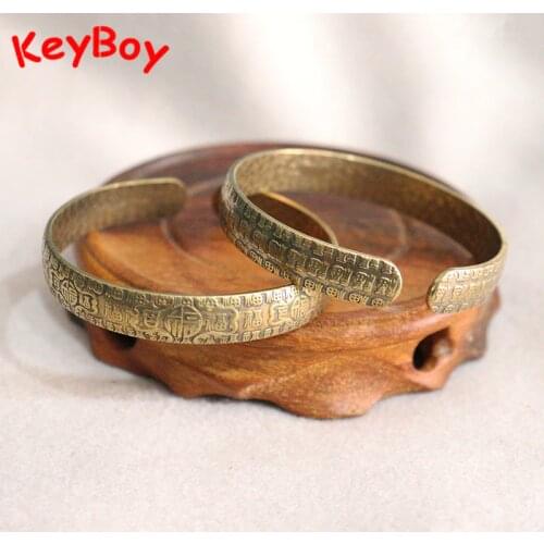Vintage Brass Hundred Chinese Letters Blessing Bangle Adjustable Pure Copper Lucky Women Men Hand Bracelet Decorations Crafts