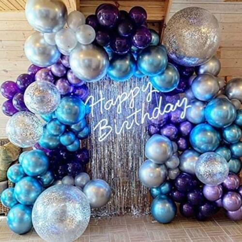 Metallic Blue Balloons Sliver Confetti Purple Balloons Garland Arch Kit Baby Shower Christmas Birthday Wedding Graduation Party