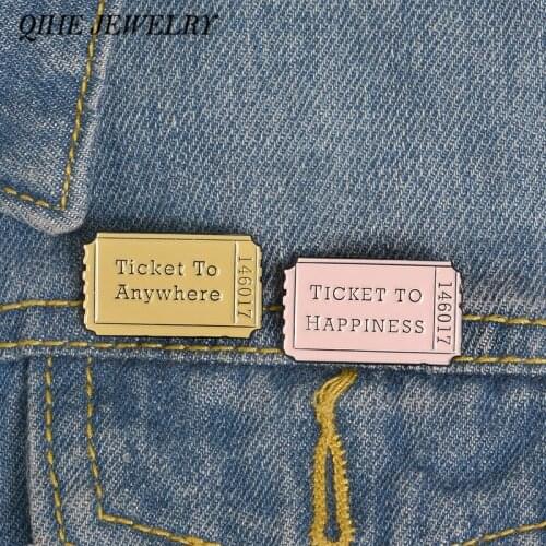 QIHE JEWELRY Ticket Pin Pink Yellow Ticket To Anywhere Plane Ticket Happiness Ticket Badges Gift for Travel Lovers Lucky Badges