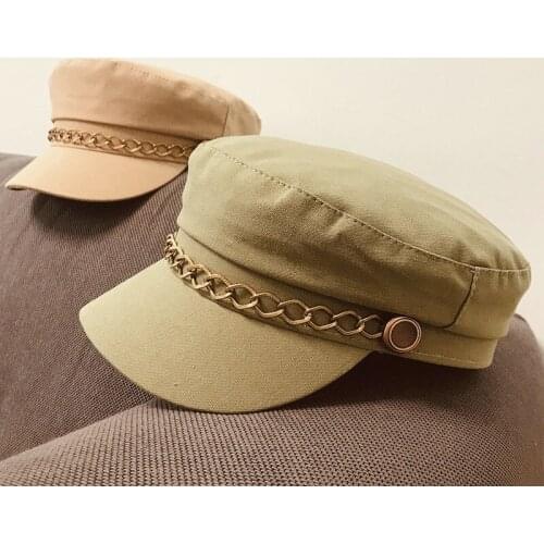 2020 New Fashion Cap Cotton Newsboy Cap Girl Chain Deco Sun Visor Beret Hat Summer Chemo Hat for Women Outdoor Sun Cap Crushable