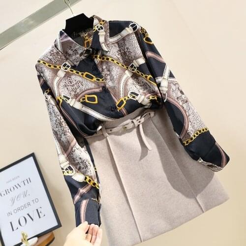 Spring Autumn Womens Long-sleeved Shirt Snake Print Shirt Tops New Korean Loose Retro Shirt Womens Tops and Blouses GD529