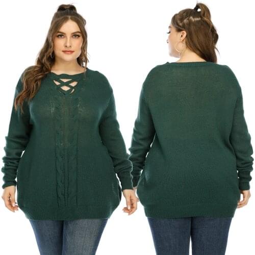 2020 New Womens Spring and Autumn Woven Twist Sweater Solid Color Long Sleeves Leisure Time Easy Comfortable Simplicity