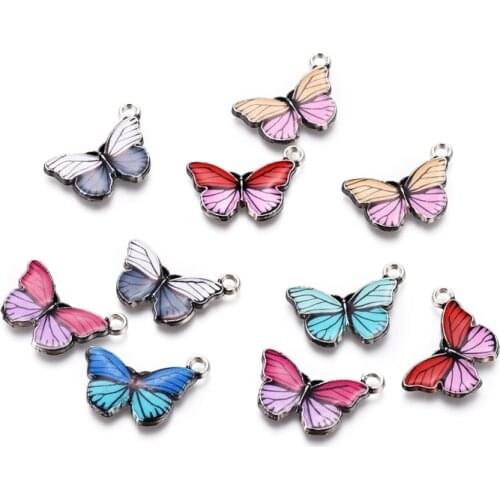 10pcs Small Alloy Pendants with Enamel Butterfly Mixed Color for Jewelry Making DIY Bracelet Necklace 15x20x2mm