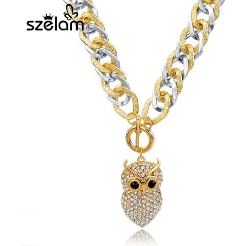 2019 Famous Brand Jewelry Gold Filled Necklaces & Pendants Austrian Crystal Big Chunky Necklaces With Owl Charms SNE150782