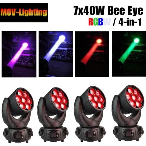4pcs/LOT Roadcase 7x40w zoom bee eye dmx lyre wash rgbw disco light stage