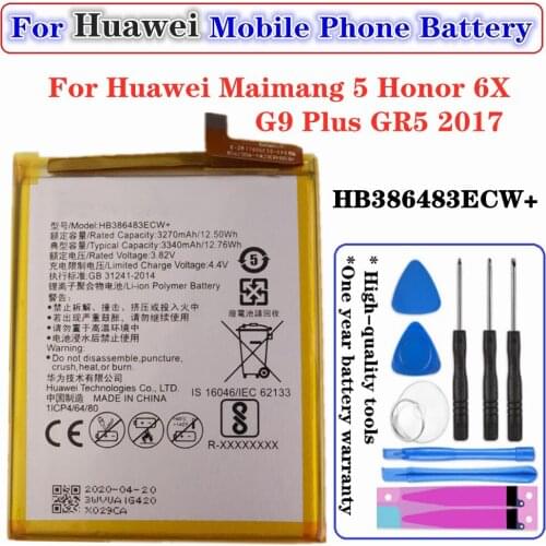 HB386483ECW+ Battery For Huawei Maimang 5 Honor 6X G9 Plus GR5 2017 MLA-AL00 MLA-AL10 3340mAh High Quality Phone Batteries