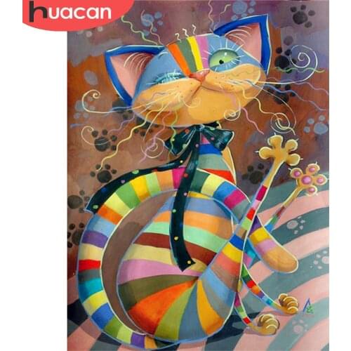 HUACAN Cat Full Square/Round Diamond Painting Cartoon Animal Embroidery Cross Stitch Handcraft Childrens Room Decor