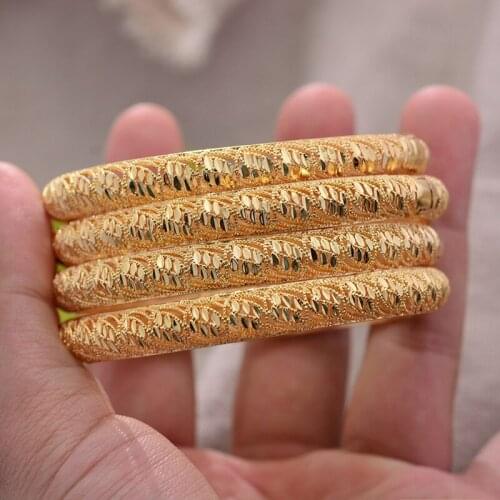 ANNAYOYO 4Pcs/lot Ethiopian Africa Gold Color Bangles for Women Flower Bride Bracelet African Wedding Jewelry Middle East Items