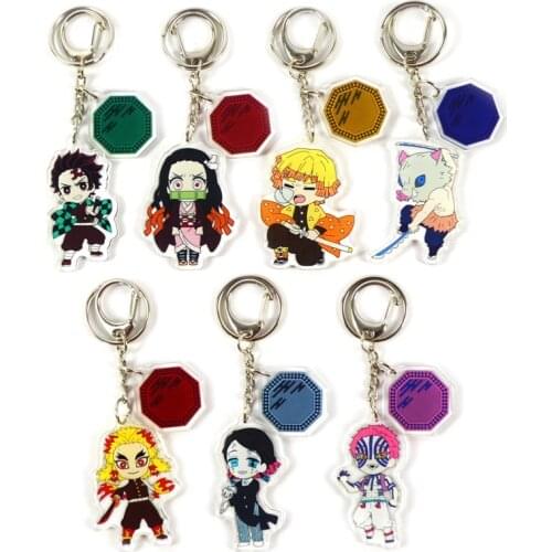 Anime Demon Slayer Acrylic Keychain Cute Brinco Blade Of Ghost Key Chain Kamado Tanjirou Cosplay Pompom Yaiba Keyring Gift