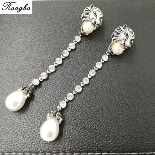 Brand Baroque Vintage Metal Lion Head Stud Earrings for Women Crystal Pearl Earring Pendant FemaleTassel Brincos Jewelry 2020