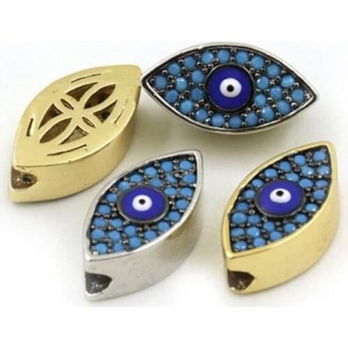 Horse eye shape beads Evil eye bead CZ micro paved double sided CZ Micro pave finding Cubic Zircon CZ space