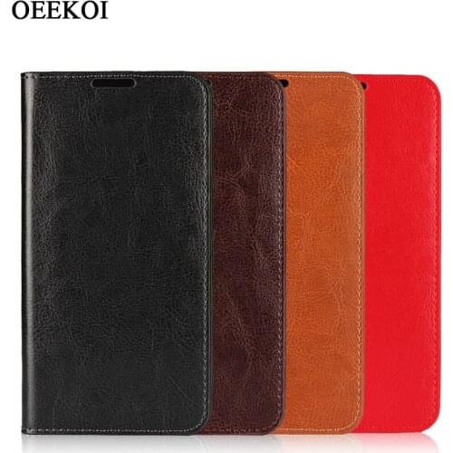 OEEKOI Crazy Horse Genuine Leather Wallet Flip Case for Sharp Aquos Sense3 Lite/Sense3 Plus