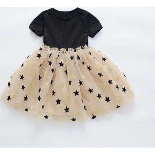 Kids Dresses For Girls Fashion Korean Short-sleeved Star Print Mesh Stitching Dress Girls Dresses For Party And Wedding Summer