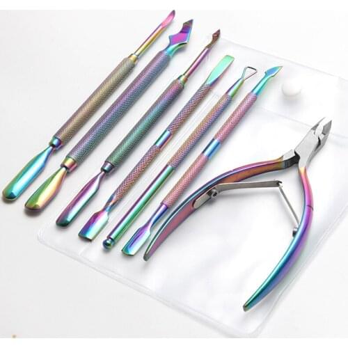 Double-end Cuticle Dead Skin Remover Laser Stainless Steel Nail Nipper Clipper Manicure UV Gel Polishing Nail Art Pusher Tools