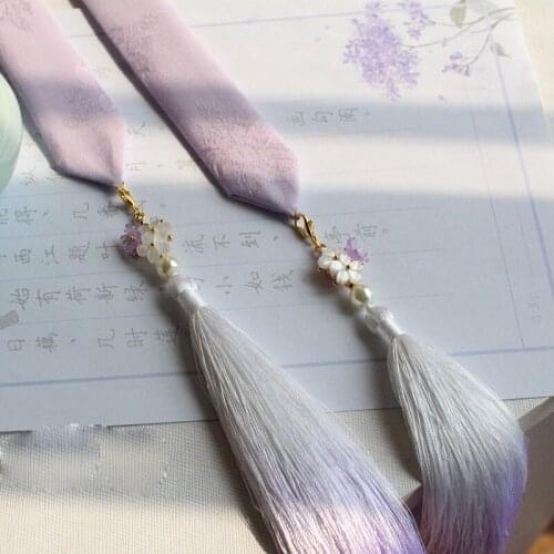 Purple Hanfu Hairband Ancient Flower Tassel Ribbon Headdress Daily Hair Accessories Cosplay Prop Decor Women Girl Gift