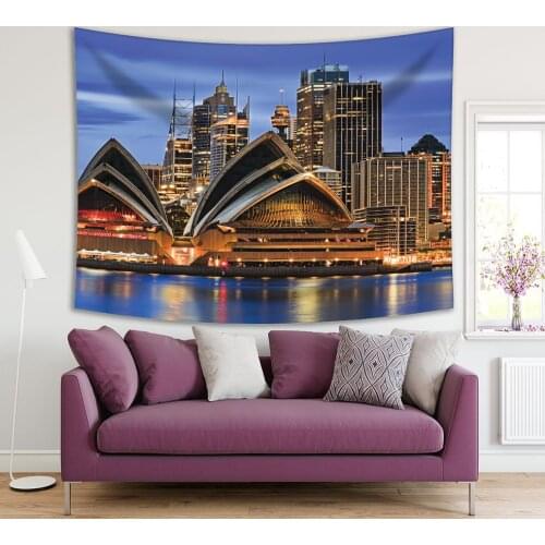 Tapestry CBD Sydney Harbor Australia at Sunrise Downtown Modern Cityscape Landmark Waterfront View Blue Bronze